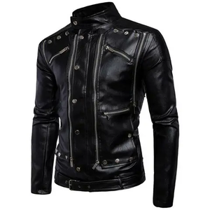 Chaqueta de cuero de bombardero de piel de oveja genuina para hombre, chaquetas de cuero de motocicleta, chaqueta de cuero de Color negro para hombre - Product Image 2