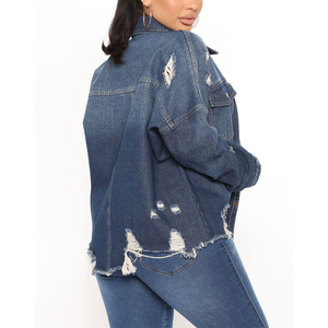 Nueva llegada 2025 Color azul logotipo personalizado mujer chaqueta de mezclilla transpirable precio al por mayor chaqueta de mezclilla de talla grande para mujer - Product Image 3