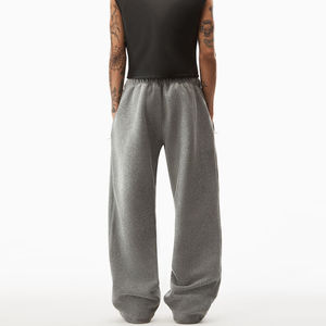 2025 Logo personnalisé hommes ample coton Jogging Baggy Jogger taille haute jambe droite pantalons de survêtement éponge gris Style décontracté toile foncée - Product Image 4