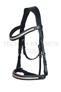 Bridon de luxe en cuir noir avec frontale à paillettes |   Harnais d'équitation anglais - Product Image 5