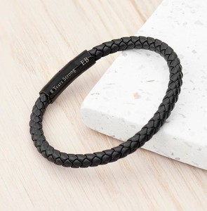 Woven Black <b>Leather</b> <b>Bracelet</b>, Gifts for Him, Birthday Gifts, Christmas Gifts, Men's Jewellery, Father's Day Gifts - Product Image 2