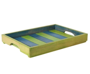 Bandeja de madera de haya de vapor verde azul, plato de servicio decorativo para mesa de desayuno, platos rectangulares decorativos para decoración del hogar - Product Image 1