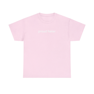 Maglietta 'Proud Hater' Rosa Oversize Unisex con Collo Tondo e Maniche Corte, Maglietta Promozionale per Adulti con Motivi Meme - Product Image 1