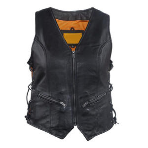 เสื้อกั๊กมอเตอร์ไซค์หนังแท้สำหรับผู้หญิงและผู้ชาย ดีไซน์สั่งทำได้ ระบายอากาศได้ดี สีดำล้วน สำหรับฤดูหนาว ปรับขนาดได้ บริการ OEM - Product Image 1