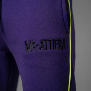 <b>Men</b> Purple Hoodie Tracksuit Set Lime Green Lining Side Stripes <b>Pullover</b> Sweatshirt Jogger Pant Sportswear Gym Fitness Activewear - Product Image 6