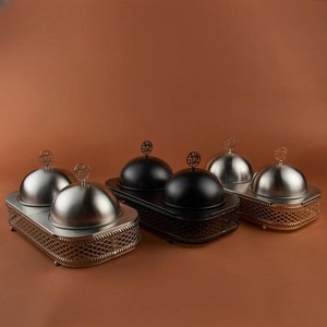 ชุดถาดชามพร้อมถาดทำจากโลหะสามใบสำหรับเดือนรอมฎอนสีเงินชุดเสิร์ฟวันที่ดีไซน์ทันสมัย - Product Image 3