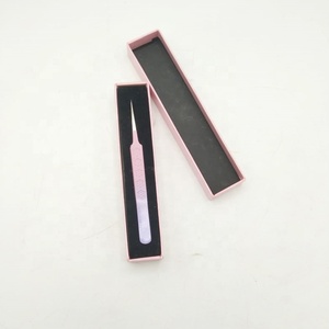 Pince à épiler bicolore pour extension de cils pointu droit rose bébé violet clair pointe polie en acier inoxydable enduite de poudre durable - Product Image 2