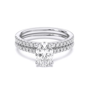 1.50Ct Anillo de Compromiso de Diamante Moissanite de Corte Redondo con Banda a Juego en Plata de Ley 925, 1.50Ct (Centro 1.00Ct Oval) - Product Image 1