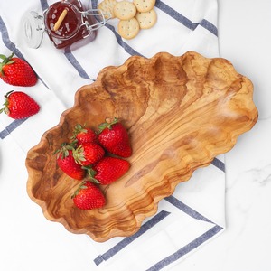 ArtisRaw Handcrafted Luxury Olive <b>Wood</b> Through-Carved Wavy Edge Platter Model <b>Shelf</b> Pattern Vintage Mediterranean <b>Rustic</b> Style - Product Image 4