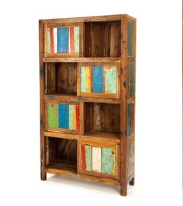 Estantería antigua con 4 puertas para almacenamiento hecha de madera maciza de barco reciclada con acabado multicolor para interior - Product Image 5