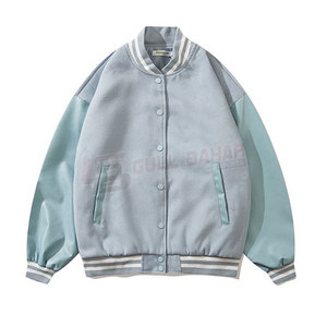 Veste d'université en laine mélangée pour femmes avec manches en cuir synthétique et doublure douce Veste d'université légère pour femmes - Product Image 1