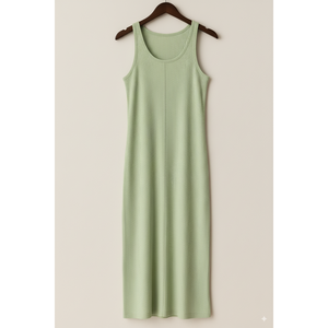 Vestido Largo de Punto Acanalado con Cuello Redondo para Mujer, Estilo Bodycon, Cintura Imperio, Línea A, Ecológico, Elástico, Ajustado, de Fábrica - Product Image 1