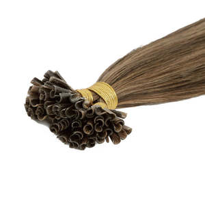 Keratin Bond I-Tip Hair Extensions 8 Inch Burmese Curly #2/12 Dark Brown Dirty Blonde Remy <b>Russian</b> Human Hair - Product Image 5