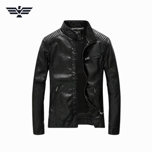Automne hommes Slim Fit High Street Moto manches longues bleu PU cuir Biker veste Design Unique col montant dos Logo Position - Product Image 1