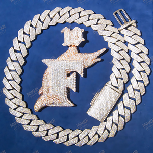 Pendentif lettre F personnalisé glacé avec aile d'ange entièrement diamants bijoux hip hop pièce de déclaration pour hommes mode - Product Image 2