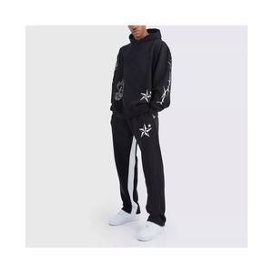 Conjunto Deportivo Personalizado de Invierno 2026 para Hombre, Sudadera con Capucha, Pantalones Deportivos Acampanados, Forro Polar, Secado Rápido, Transpirable, 100% Algodón, Estilo Hip Hop - Product Image 1