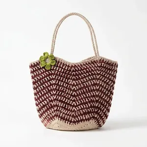 Crochet <b>Raffia</b> Handmade Bohemian Fashion Shoulder Bag Woven <b>Tote</b> Openwork Flower Hobo Purse for Casual Travel Beach - Product Image 3