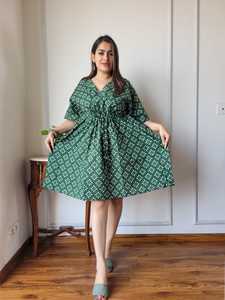 Caftán Corto de Algodón Tejido a Medida con Estampado Ecológico y Cintura con Cordón para Revendedores de Ropa de Boutique - Product Image 3