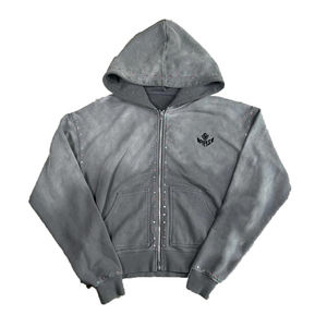 Sudadera con Capucha Unisex Estilo Vintage, Lavada al Ácido, con Pedrería, Diseño Desgastado |   Sudadera Extra Grande de Estilo Urbano al por Mayor - Product Image 1