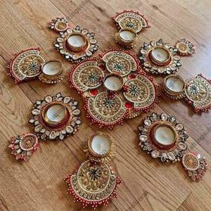 Patrón intrincado Multicolor Diwali Rangoli Mat Candelabros vibrantes y centros de mesa de boda para decoraciones de mesa - Product Image 4