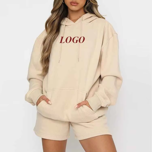 Conjunto de Sudadera con Capucha y Pantalones Cortos por Encima de la Rodilla para Mujer, Corte Regular, Tejido Transpirable, Dos Piezas Casuales - Product Image 6