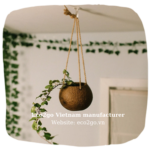 กระถางต้นไม้จากกะลามะพร้าวธรรมชาติ ยอดขายดีประจำปี 2025 / กระถางปลูกต้นไม้จากกะลามะพร้าวแบบแขวน พร้อมสลักโลโก้ด้วยเลเซอร์ ผลิตในเวียดนาม - Product Image 6