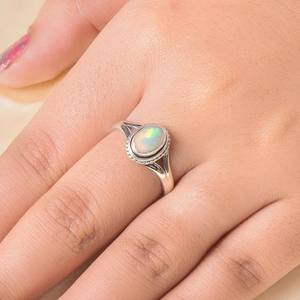Superb Natural Ethiopian <b>Opal</b> Oval Bezel Setting Solid 925 Sterling <b>Silver</b> <b>Ring</b> For Women Fine Daily Wear Eternity Vermeil <b>Ring</b> - Product Image 3