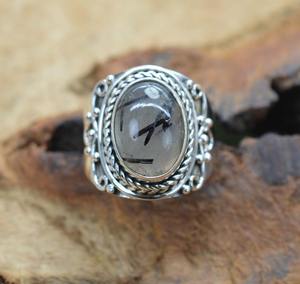 Tendance 925 argent Sterling noir rutile pierre précieuse bague bijoux à la main argent Boho Style bague bijoux pour femmes cadeau filles - Product Image 3