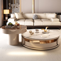 Ensemble de tables basses de rangement modernes et crémeuses, table centrale ronde en bois avec plateau en verre transparent pour salon