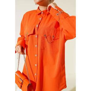 Blusa con cadena y bolsillo naranja para mujer Elegante detalle de cadena de bolsillo Cómodo y elegante - Product Image 3