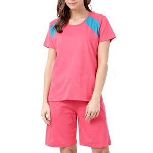 Ensemble short deux pièces pour femmes, été, uni, décontracté, respirant, séchage rapide, manches courtes, tenue de tous les jours, streetwear - Product Image 1