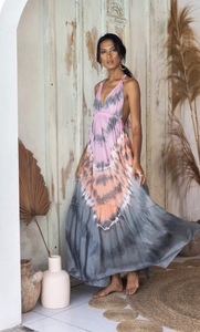 Nouvelle Collection 2023 – Robe Longue Bohème Décontractée pour Femme, Col en V, Taille Élastique, Imprimé Tie-Dye Floral, Coupe Trapèze en Rayonne - Product Image 6