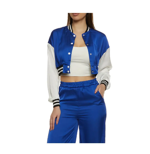 Abrigo corto de estilo clásico para mujer, chaqueta de cuero auténtico, chaqueta universitaria para mujer - Product Image 1