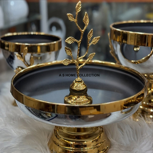 Bol de fruits décoratif en fleur de lys en métal argenté support de gâteau de décoration à deux niveaux et vaisselle de fruits secs bol de service fantaisie - Product Image 3