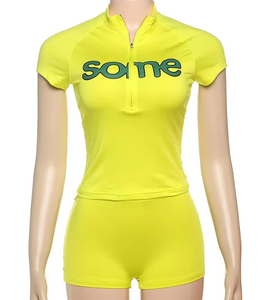 Conjunto Deportivo Casual de Dos Piezas para Mujer, Top Corto con Cierre + Pantalones Cortos a la Rodilla, Trajes Urbanos - Product Image 1