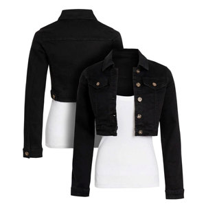 Chaqueta vaquera ajustada elástica de talla 14 12 10 8 6 para mujer, chaqueta vaquera negra, Chaqueta corta de manga larga con cierre de botones - Product Image 6