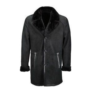 Elegante abrigo de piel de oveja de un solo pecho con solapa de pelo largo en negro-lujosa ropa de abrigo de moda Burbank para hombres y mujeres - Product Image 1