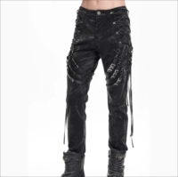 Pantalon cargo en jean ajusté style gothique, sexy, pour boîte de nuit, avec découpes, design fétichiste, punk rock, audacieux, respirant, décontracté