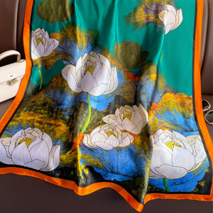 Fashion printed silk high-end ladies <b>large</b> square <b>scarf</b> summer seaside vacation beach sunscreen silk <b>scarf</b> - Product Image 4