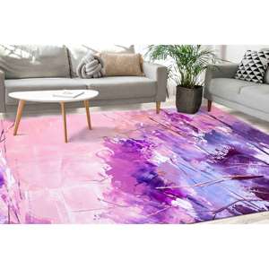 Tapis imprimé - Motif peinture rose et violet, tapis d'escalier moderne, avec poils doux - Product Image 1