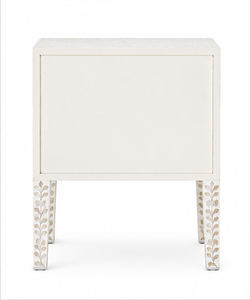 Luxury <b>White</b> Bone Inlay <b>Bedside</b> Table 2 Drawer Nightstand Handmade Floral Accent Cabinet Bedroom Furniture - Product Image 2