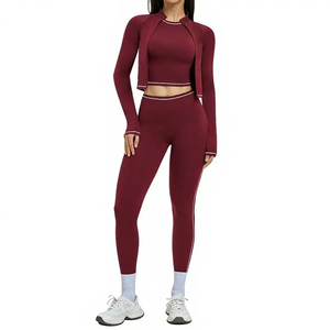 Premium Nylon Spandex 3-Piece <b>Workout</b> Set for Women Fitness Bra High Waist Trousers Zip-Up <b>Jacket</b> Four-Way Stretch Breathable - Product Image 4