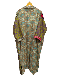 Túnica India Floral Seda Sari Kimono Vintage Sari Robe Suave Playa Fiesta Vestido Indio Hecho A Mano Seda Kimono - Product Image 5