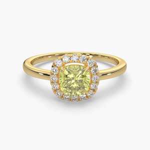 Cushion Cut Yellow Zircon Engagement Wedding Ring Halo 925 Sterling Silver 14K Gold Plated Solitaire IGI Certified Birthday Gift - Product Image 1