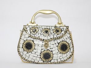 Oxidised Miniature Metal <b>Clutch</b> Bag, <b>Embellished</b> Mosaic Wristlet & Crossbody Bag, Ethnic Festive Bags - Product Image 6