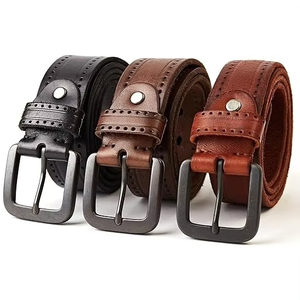 Cinturón de cuero genuino de piel de vaca marrón informal para hombre con hebilla de aleación de bloqueo automático Simple hecho por Viral Pakistan 2025 ropa de cuero - Product Image 5