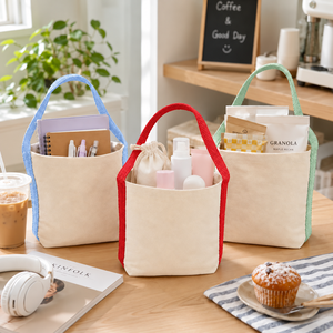 Cotton Canvas Basket Bag Sample Kit 3 Pieces Light Green Red Sky Blue 10x9x4 Inch - Product Image 3