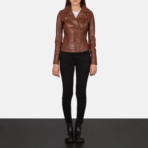 Veste de motard en cuir PU brun vintage de qualité supérieure pour femmes avec fermeture éclair facile à porter par Bearfit - Product Image 4