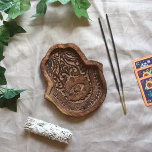 Soporte de incienso de mal de ojo hecho a mano, diseño de mano Hamsa, mango de madera, Sándalo, protección de cono, hogar, oficina, decorativo, venta al por mayor - Product Image 2