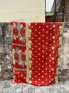 Couette réversible en coton Kantha de luxe – Literie artisanale à motifs imprimés pour un décor champêtre et bohème - Product Image 4